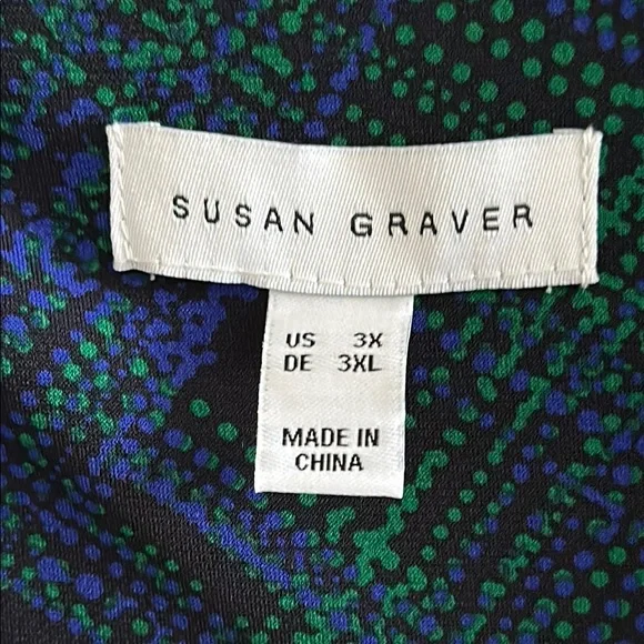 Susan Graver Blue and Green Top with Zipper Accents 3X - Picture 4 of 5